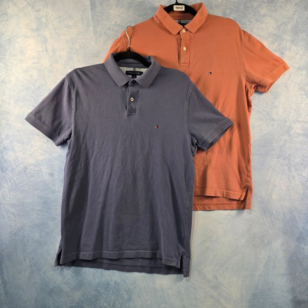 Tommy Hilfiger Mens 2 Pack Regular Fit Stretch Polo Shirts Blue Orange Size M